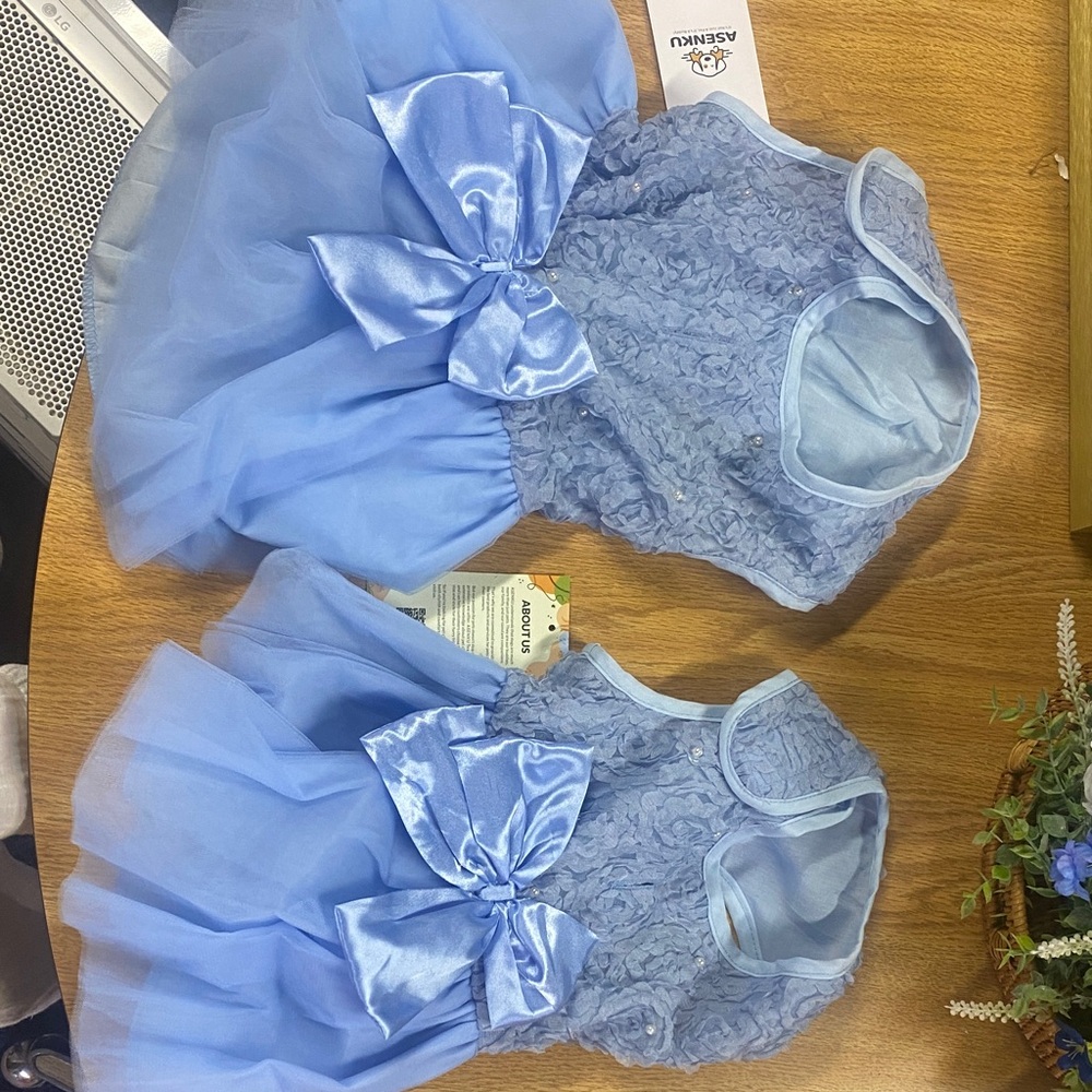 Pair of blue dog dresses- medium and large
